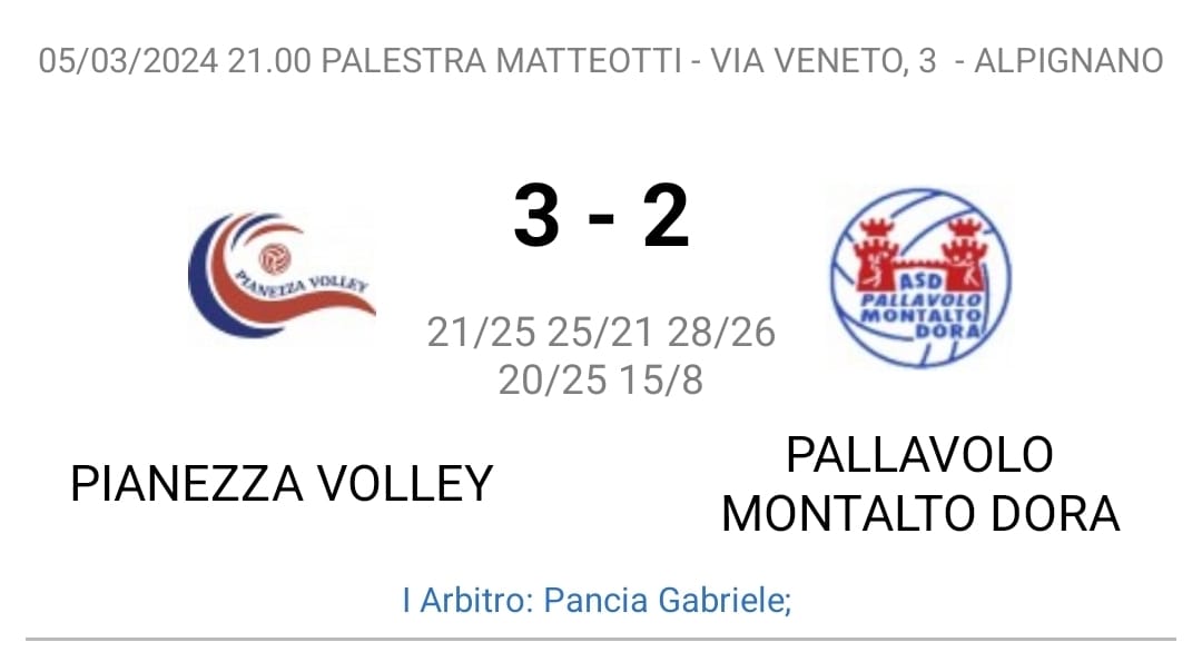 UNDER 18 Gir. 9-15 : Pianezza – Montalto 3 – 2